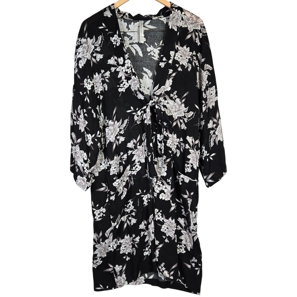 Spiritual Gangster Black Floral Print Kimono Duster OS‎ Tie Front Lightweight
